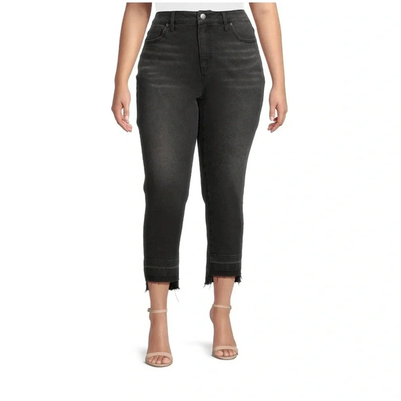Terra & Sky Women's Plus Size Step Hem Straight Leg Jeans, 27" Inseam - Picture 1 of 5